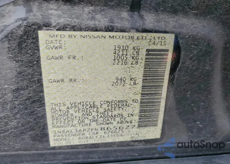 2015 Nissan Altima 2.5 from USA, damaged, VIN 1N4AL3AP2FN865627